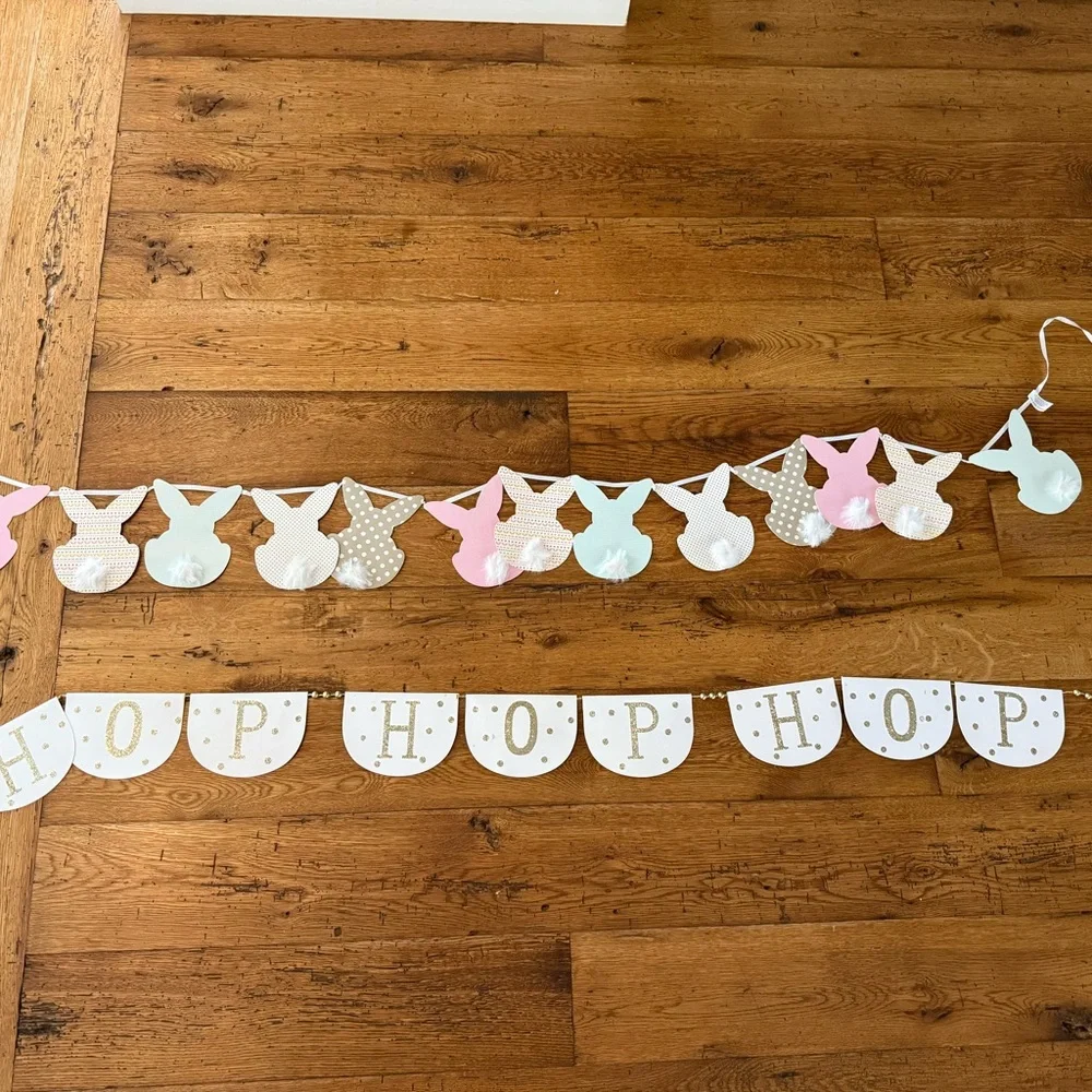 Easter Bunny Garland Banner x 2 - Pastel Pink, Mint & White